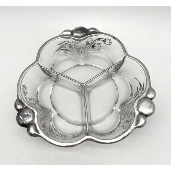 Vtg. Silver Gilded Divided Glass Dish - Picture 1 of 3